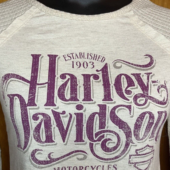 Harley-Davidson Tops - Harley Davidson Long Sleeve T-Shirt Mason Ohio Waffle Knit White Women's Small